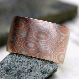 Mokume Gane Wide Band Ring in Argentium Silver and Copper Made to Order Wedding Ring image 2