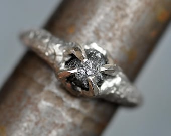 Natural Raw Rough Uncut Black Diamond Recycled Sterling Silver Talon Prong Ring- Ready to Ship Size 7.5 One of a Kind