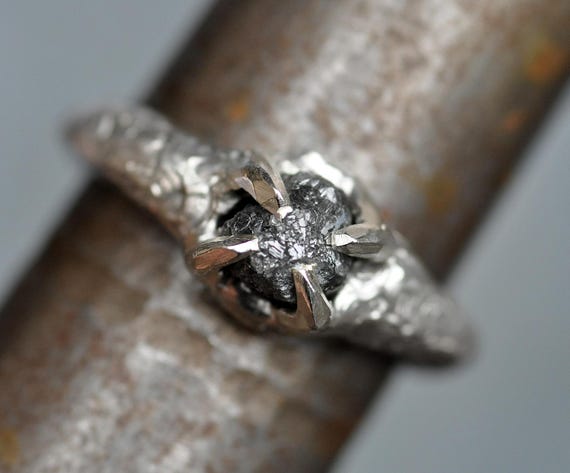 Natural Raw Rough Uncut Black Diamond Recycled Sterling Silver Talon Prong Ring- Ready to Ship Size 7.5 One of a Kind