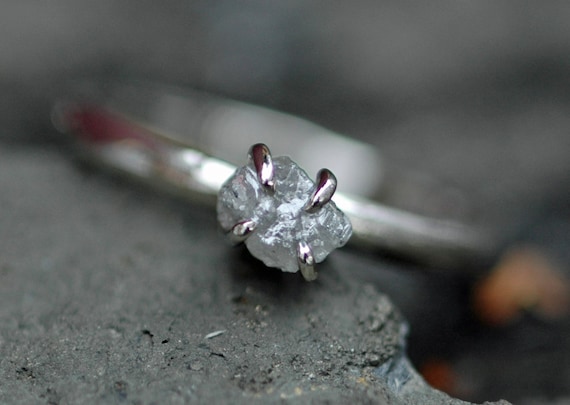 Conflict Free Rough Raw Large Diamond Engagement Stacker Ring in 14k White Rose or Yellow Recycled Gold Size C Diamonds Handmade Etsy