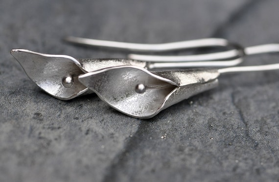 Sterling Silver and Calla Lily Earrings- Long Stemmed