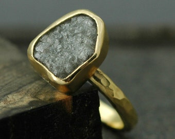 Huge Raw Rough Diamond and Recycled 18k Gold Engagement Ring- Custom Made to Order Handmade