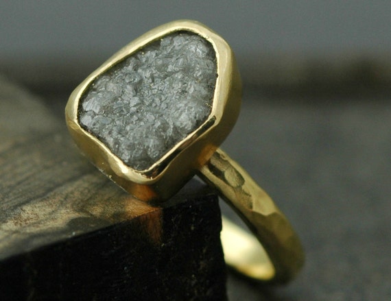 Huge Raw Rough Diamond and Recycled 18k Gold Engagement Ring- Custom Made to Order