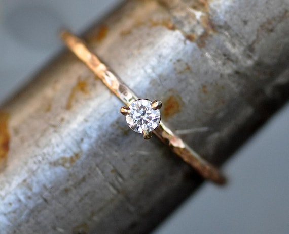 Moissanite on Solid Recycled 14k Yellow Gold Stacking Engagement Ring Size 8.5 Ready To Ship Handmade
