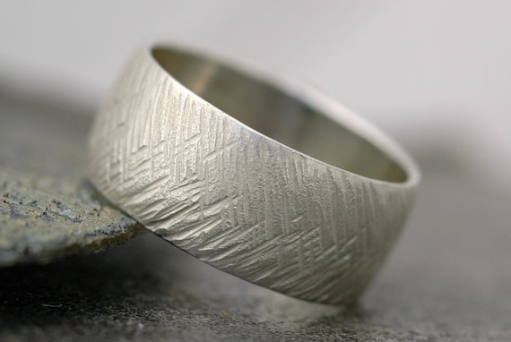 Herringbone Textured Sterling Silver Ring