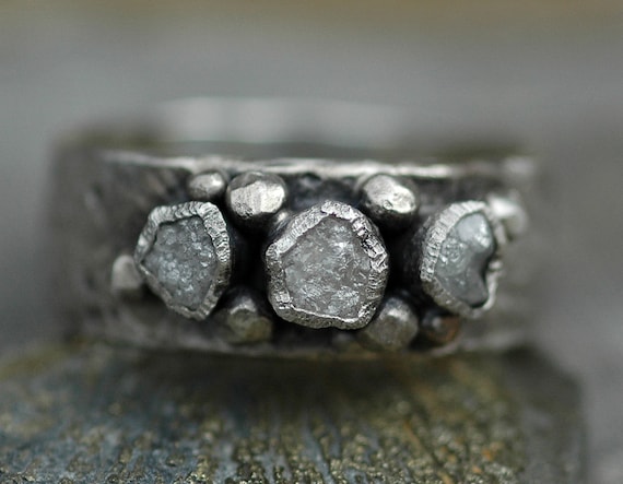 Rough Diamond Trio Ring- Custom Made To Order Handmade