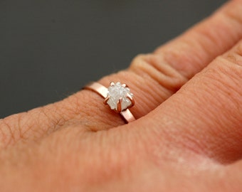 Prong-Set Rough Raw Large Diamond Engagement Ring in Recycled 14k  Gold- Size D Diamonds Handmade