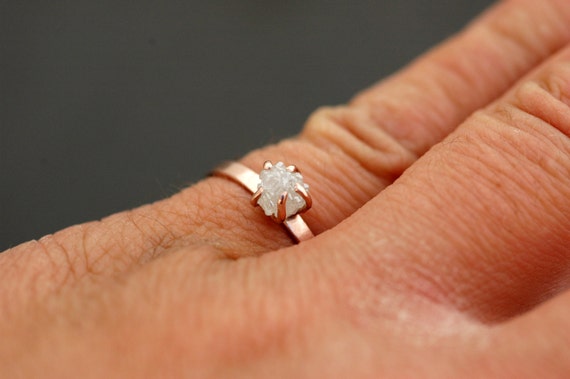 Prong-Set Rough Raw Large Diamond Engagement Ring in Recycled 14k  Gold- Size D Diamonds Handmade