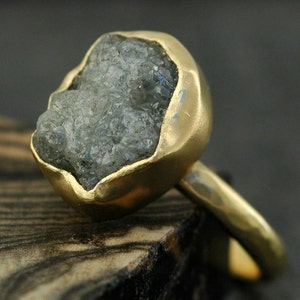 Huge Rough Raw Diamond Engagement Ring in Recycled 18k Gold Custom Made image 2