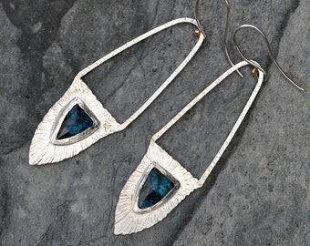 Teal Blue Moss Kyanite  Sterling Silver and Gold Earrings Ready To Ship