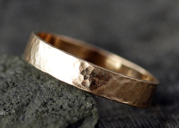 10k Gold Wedding Band with Hammered Finish- Custom Made Handmade