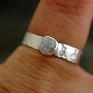 Rough Diamond Ring in Hammered Sterling Silver Handmade image 5