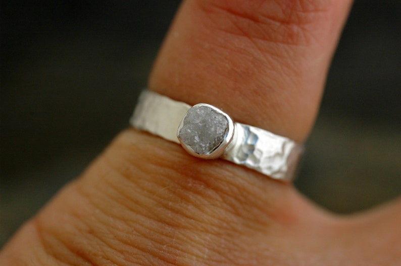 Rough Diamond Ring in Hammered Sterling Silver image 5