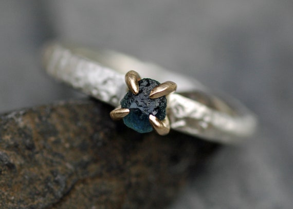 Yellow Gold and Reticulated Sterling Silver Rough Montana Sapphire Ring- Made to Order Handmade