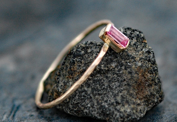 Coloured Gemstone Baguette in Recycled 14k Rose, White, Or Yellow Gold Ring- Made to Order