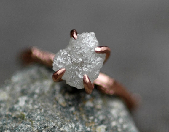 Rough Diamond and 14k Gold Branch Ring- Twig Band, Custom Made Wedding or Engagement Ring in Yellow, White, or Rose Gold