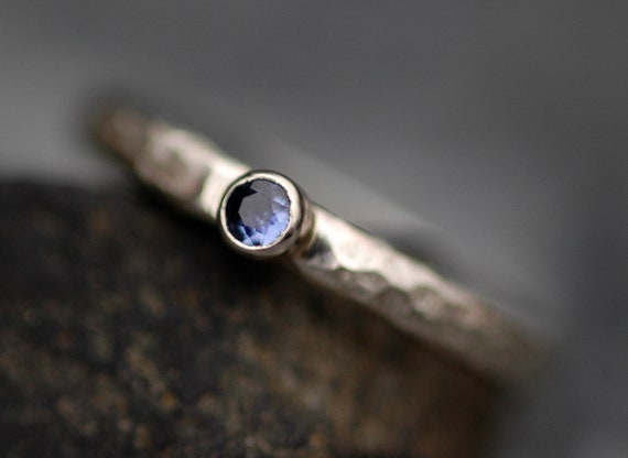 Gold Stacking Ring with Yogo Gulch Sapphire- 14k or 18k Recycled White, Yellow, or Rose Gold
