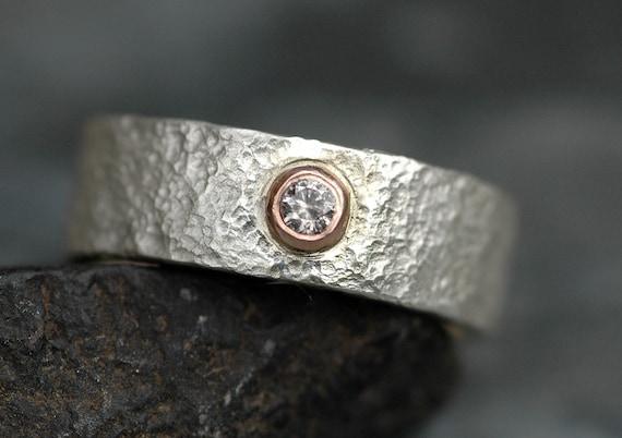 Salt and Pepper Galaxy Diamond on Sterling Silver Ring with Rose Gold Bezel- Made to Order Handmade