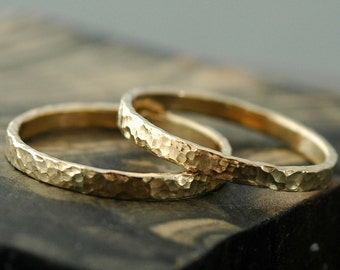 Gold Stacking Rings- 14k Gold, Hammered Finish Handmade