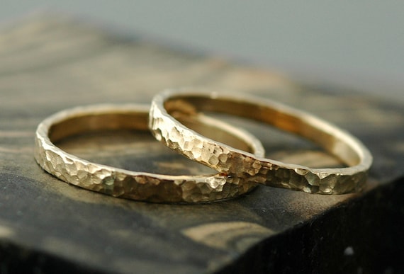 Gold Stacking Rings- 14k Gold, Hammered Finish Handmade