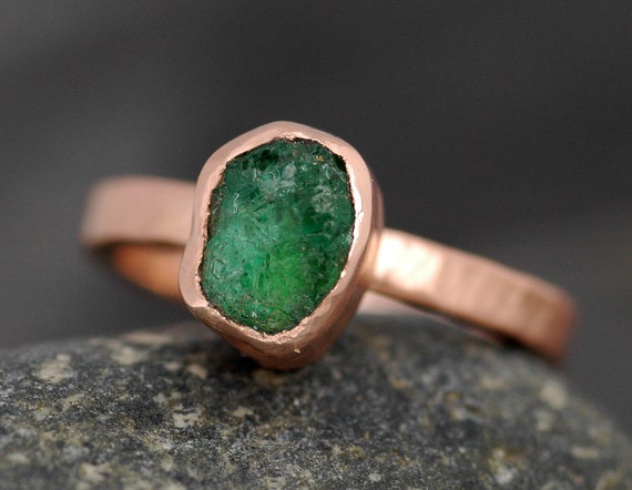 Raw  Emerald in 14k Recycled Rose White Yellow Gold Ring- Made To Order