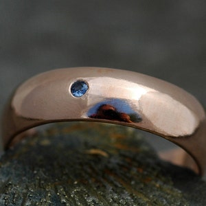 Thick 14k Gold Wedding Band With Flush Set Yogo Sapphire Custom Made Recycled Gold Wide Ring Handmade image 2