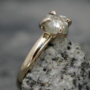 Transparent Raw Rough Diamond on Recycled Gold Band Custom Made Engagement Ring Handmade image 2