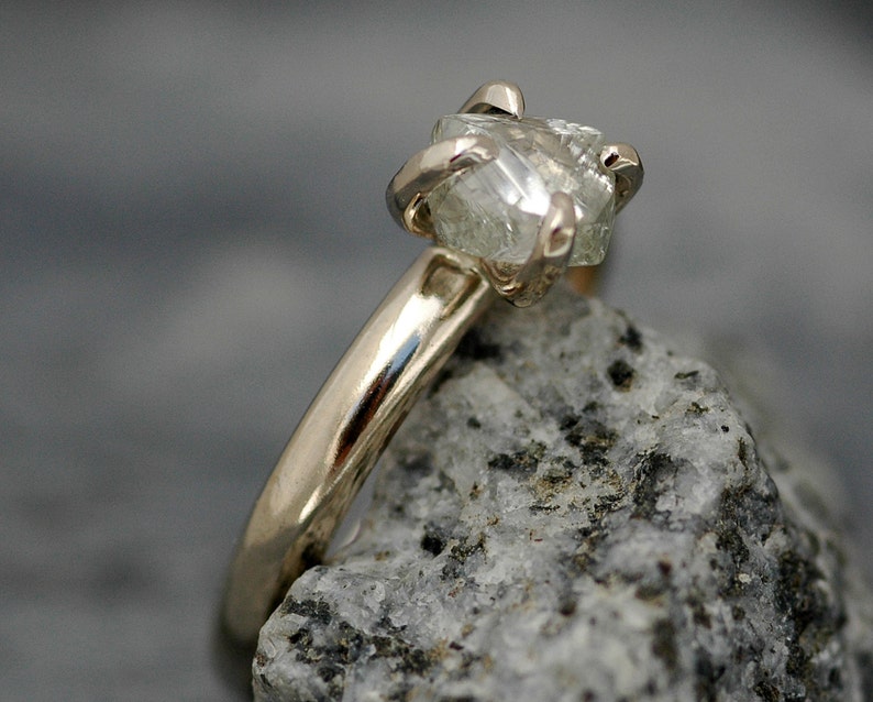 Transparent Raw Rough Diamond on Recycled Gold Band Custom Made Engagement Ring Handmade image 2