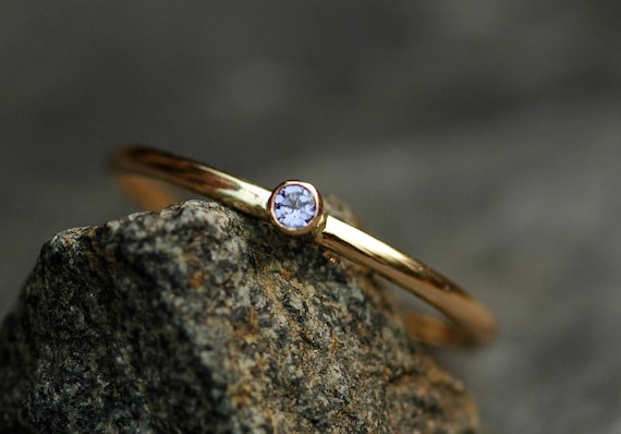 Tanzanite on Thin Solid Recycled 14k Gold Stacking Engagement Ring- Reserved Handmade