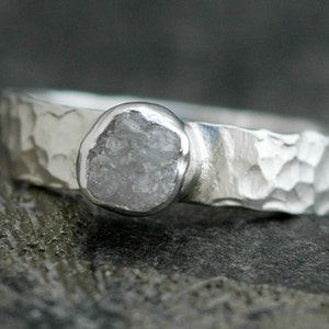 Rough Diamond Ring in Hammered Sterling Silver Handmade image 4