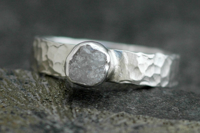 Rough Diamond Ring in Hammered Sterling Silver Handmade image 4