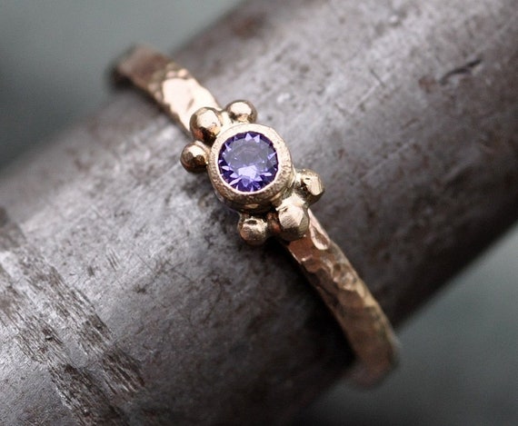 Purple Sapphire in Yellow Gold Ring- Size 7 Ready To Ship