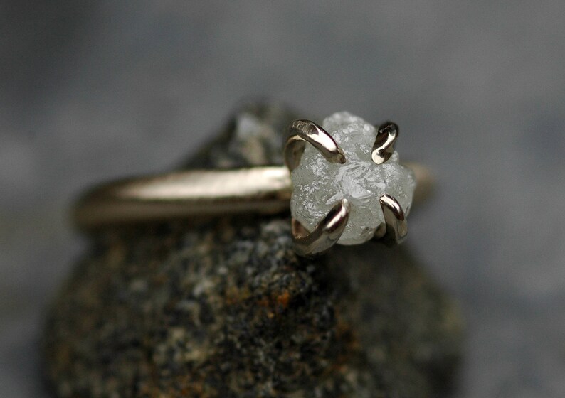 Conflict Free Rough Large Diamond Engagement Ring in 18k White, Rose, or Yellow Gold- 1.25 Carat Handmade image 6