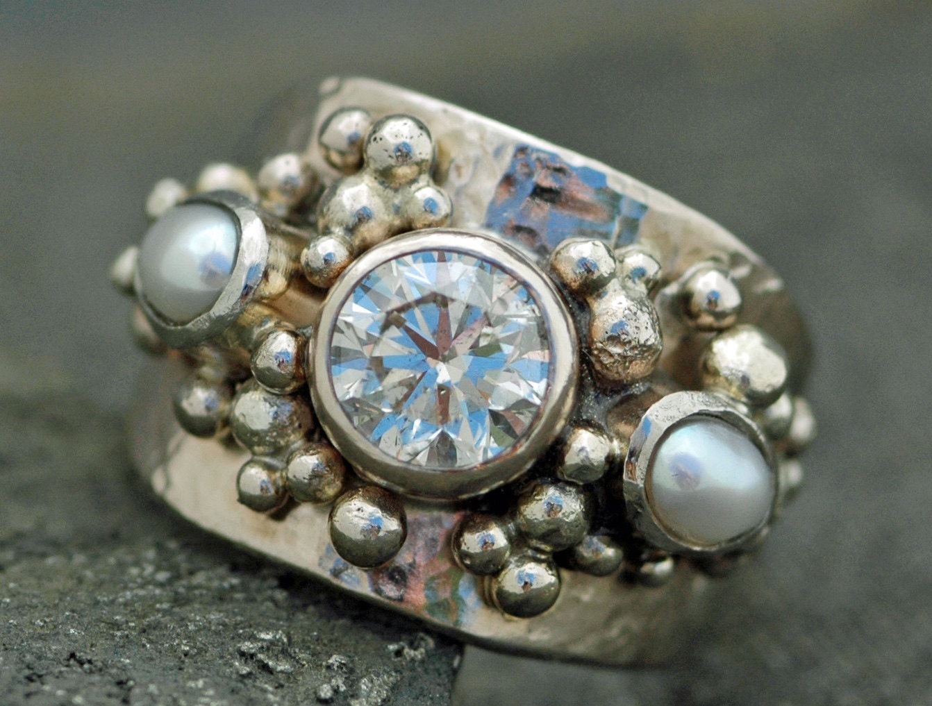 Natural Blue Topaz & Seed Pearl Ring, Victorian Filigree Jewelry #D238 –  Silver Embrace