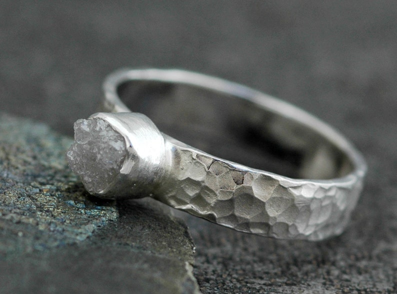 Rough Diamond Ring in Hammered Sterling Silver image 2