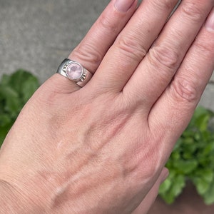 Pink Rose Quartz in Wide Band Sterling Silver Yellow Gold, Ring Ready to Ship Size 7.5 Handmade image 10