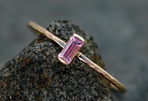 Pink Sapphire Baguette in Recycled 14 Gold Ring- Made To Order Handmade