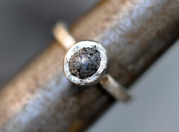 Conflict Free Black Rough Raw Diamond on Recycled Gold Engagement Ring Custom Made Handmade