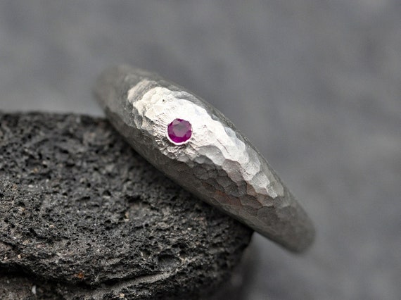 Ruby on Sterling Silver Bombe Ring Hammered Finish- Made to Order Size 6.5 Handmade