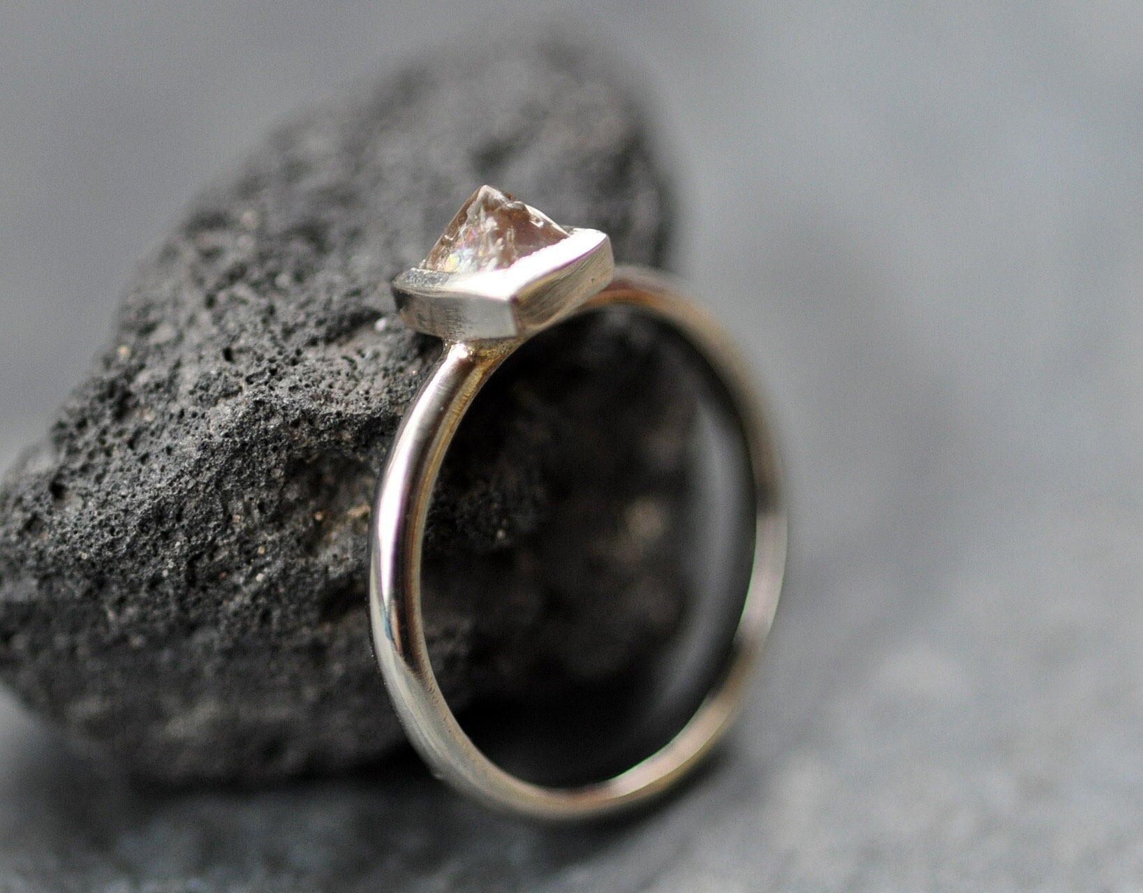 Three Stone Raw Diamond Ring in Rose Gold - Ringcrush
