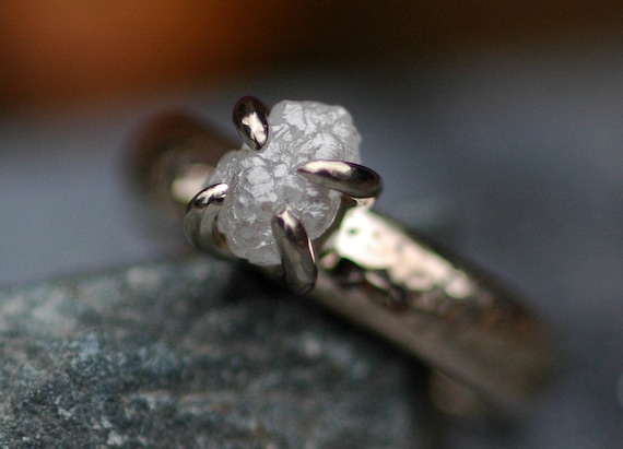 Conflict Free Rough Large Diamond Engagement Ring in 18k White, Rose, or Yellow Gold- 1.25 Carat Size D Diamonds Handmade