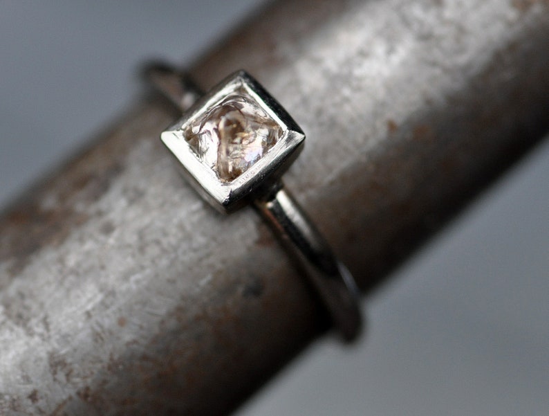 Argyle Mine Australian Rough Raw Diamond on Hand Forged Recycled Gold Ring Custom Made Engagement Ring Rough Uncut Stone Colored Diamond image 4