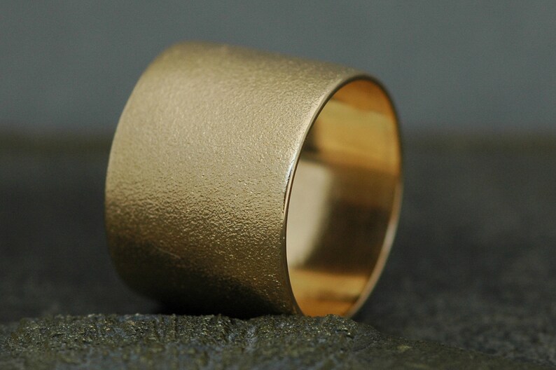 14k Gold Wedding Band with Pinbrushed Finish Custom Made 15mm Wide Band Handmade image 3