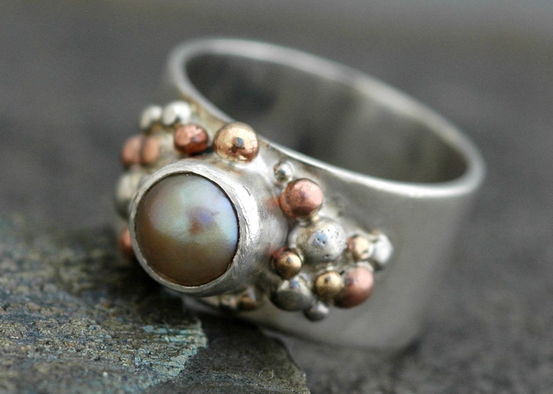 Freshwater Pearl in Sterling Silver Ring Custom Made image 1