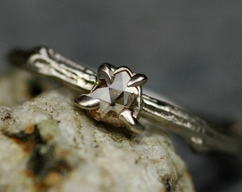 Twig Diamond Ring Rose Cut Cognac Diamond Slice on Recycled 14k or 18k Gold Twig Engagement Ring in Rose White or Yellow Gold Made to Order