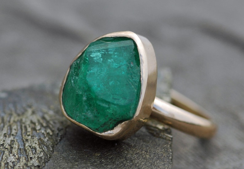 Rough Emerald in 18k Gold Ring Custom Made image 6