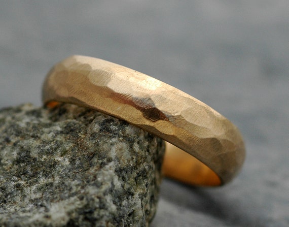 Thick 14k Gold Wedding Band- Custom Made Recycled Gold Wide Ring Handmade