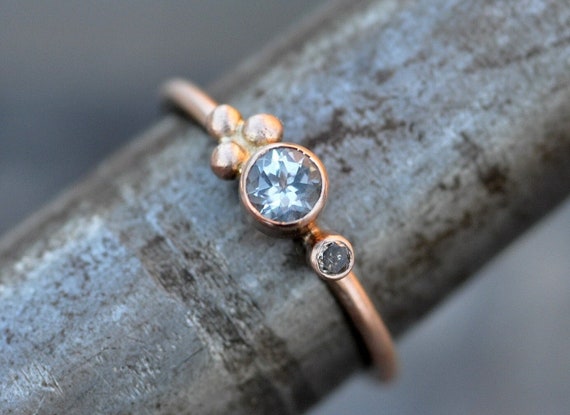 Aquamarine and Chocolate Diamond on Thin Rose Gold Ring- Made to Order