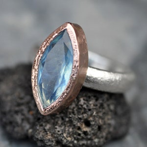 Faceted Aquamarine on Reticulated Sterling Silver Ring with Rose Gold Made To Order Handmade image 7