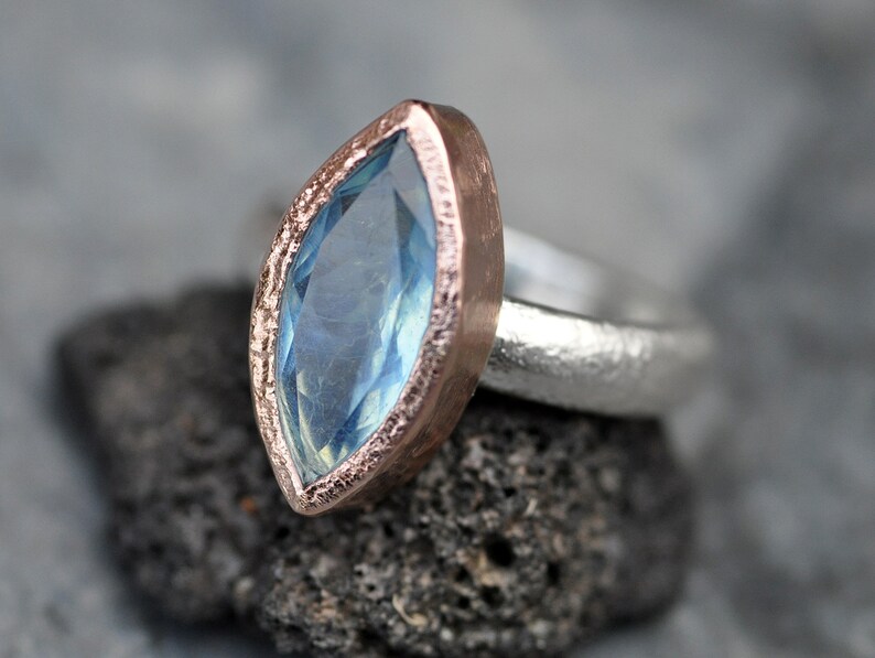 Faceted Aquamarine on Reticulated Sterling Silver Ring with Rose Gold Made To Order Handmade image 7